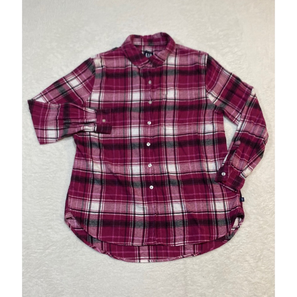 Gap Womens Pink Plaid Flannel Button Down Shirt Long Sleeve Cotton Size L